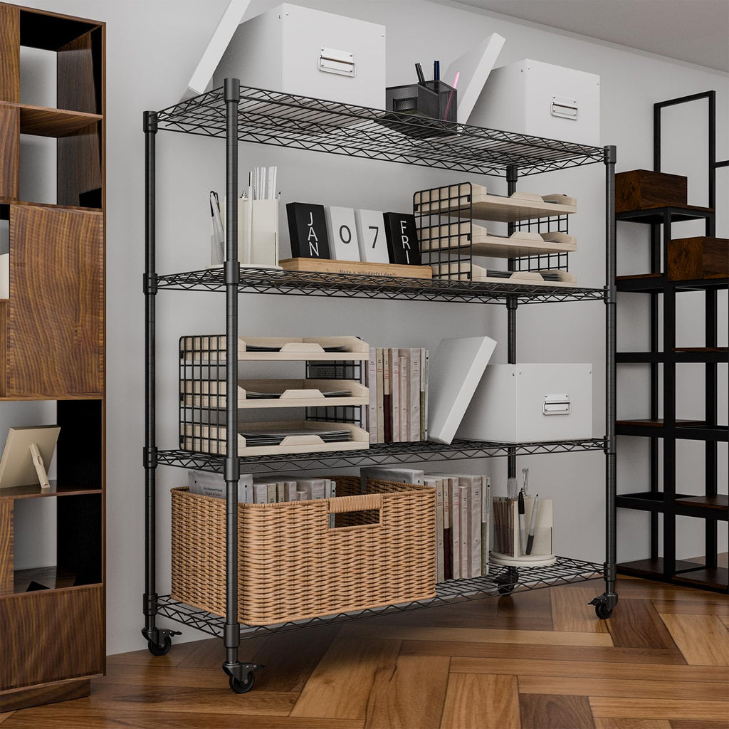NULTRUMA Storage Shelves, Heavy Duty 4 Tier Storage Metal Shelves with Wheels, 2500LBS Capacity Adjustable Metal Wire Shelving Unit for Garage, Pantry, Kitchen, Closet, Commercial & Industrial Use