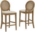 Crosley Furniture Katia Traditional Oval Cane-Back Counter Height Stool Set of 2, Upholstered Bar Stools, Driftwood/Crème