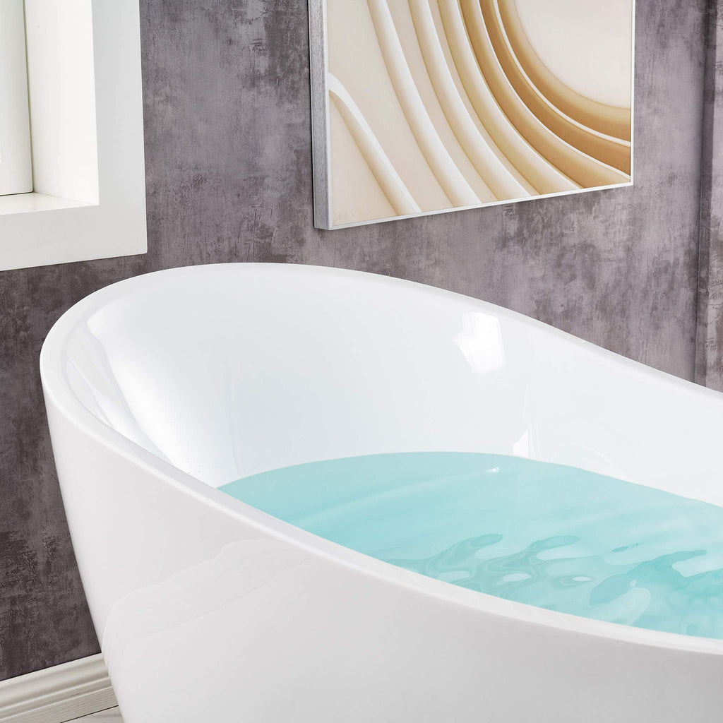 WOODBRIDGE 71" Acrylic Freestanding Bathtub Contemporary Soaking Tub , White Acrylic ( Matte Black Drain/Overflow),B0017 MB Drain &O
