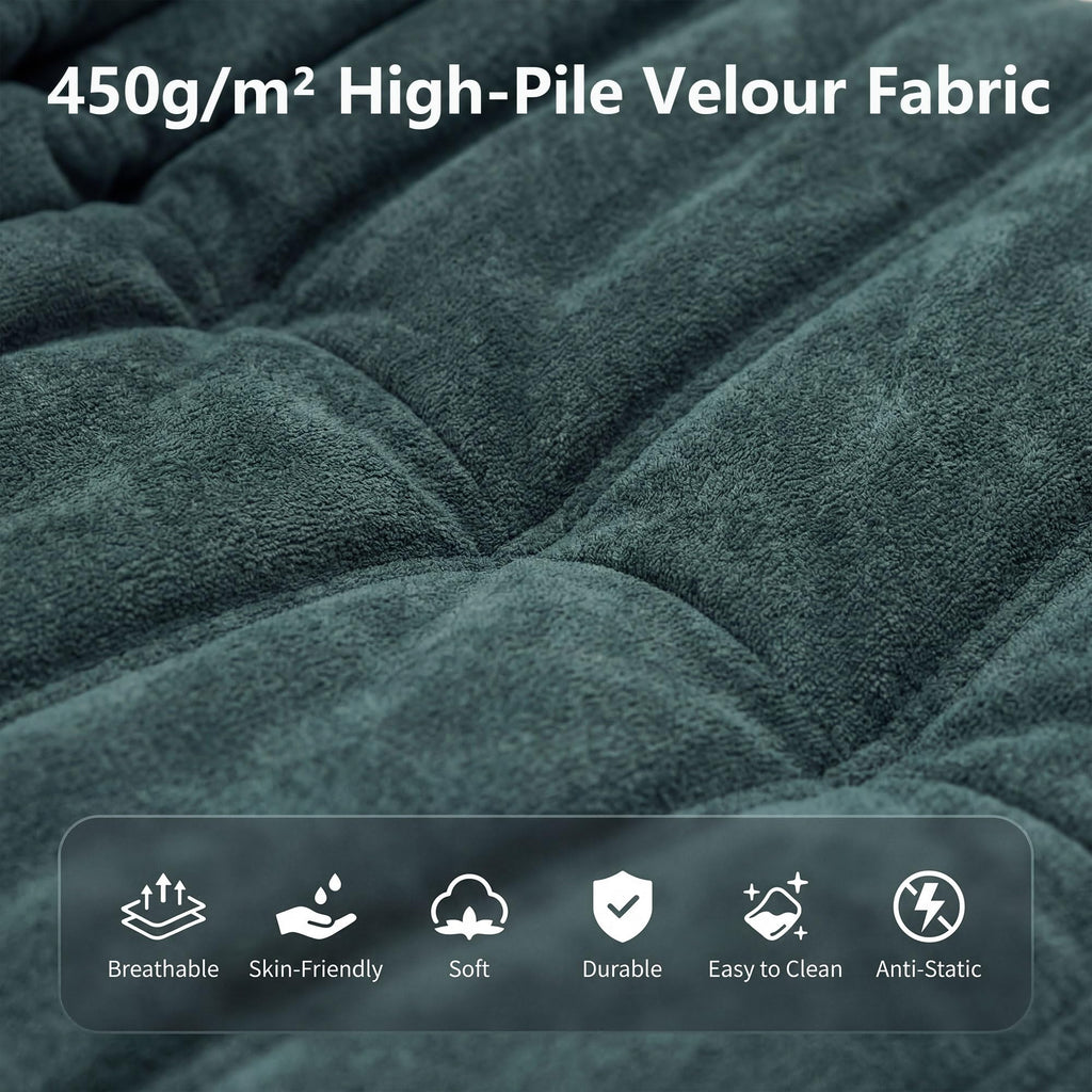 Bean Bag Loveseat for Adults, 51.18" Double Floor Lounge Sofa with Reinforced Armrests, 30D High-Density Foam Support, Premium 450G Velvet Soft Seating for Living Room & Bedroom, Dark Green