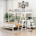 YOPTO Twin Over Full Bunk Bed with Built-in Desk and Three Drawers,Pine Wood Convertible Twin Over Full L-Shaped Loft Bunk Bed Frame for Kids Teens Adults,White