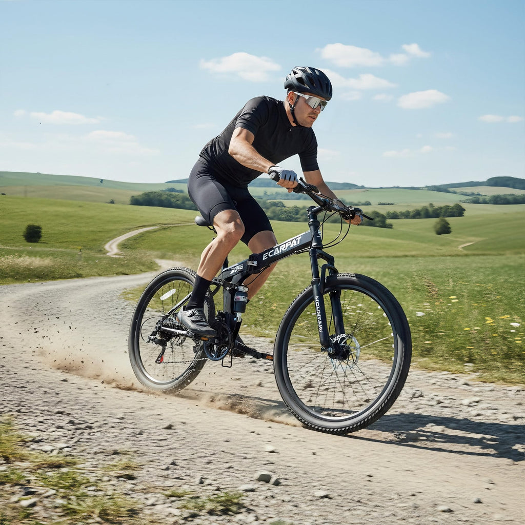 Ecarpat 26 Inch Folding Mountain Bike, 21 Speed Full Suspension High-Carbon Steel MTB, Dual Disc Brake Foldable Bicycle, Folding Bikes for Adults Men Women