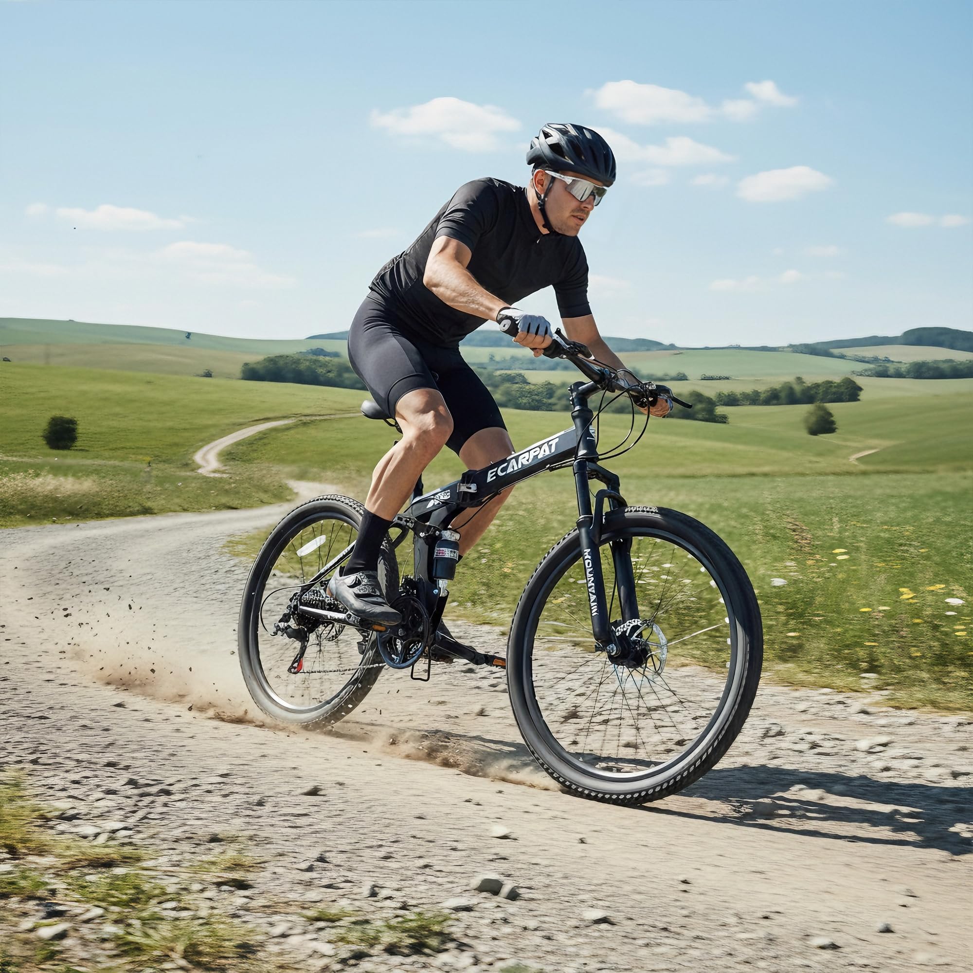 Ecarpat 26 Inch Folding Mountain Bike, 21 Speed Full Suspension High-Carbon Steel MTB, Dual Disc Brake Foldable Bicycle, Folding Bikes for Adults Men Women