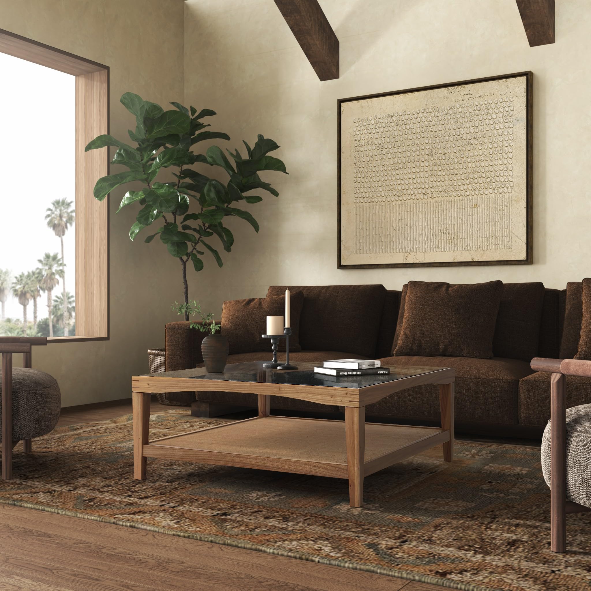 SAFAVIEH Couture Collection Nicolella Natural Solid Wood/Glass Top Square Coffee Table
