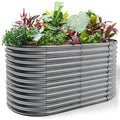 Land Guard 8x4x3ft Oval Galvanized Raised Garden Beds, Large-Capacity Metal Planter Box Outdoor, Durable Deep Raised Garden Bed 3ft Tall, Raised Beds for Gardening Vegetables, Modern Gray