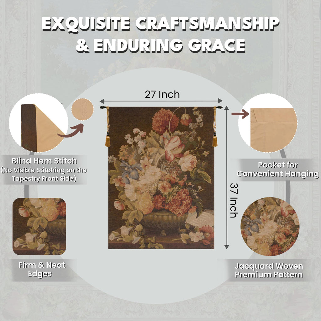 Charlotte Home Furnishings Inc. Bouquet Tulipe Fonce French Tapestry Wall Hanging 37 x 27 Inch Viscose Cotton and Polyester Blend Wall Art Perfect For Wall Decor by Pierre Joseph Redoute