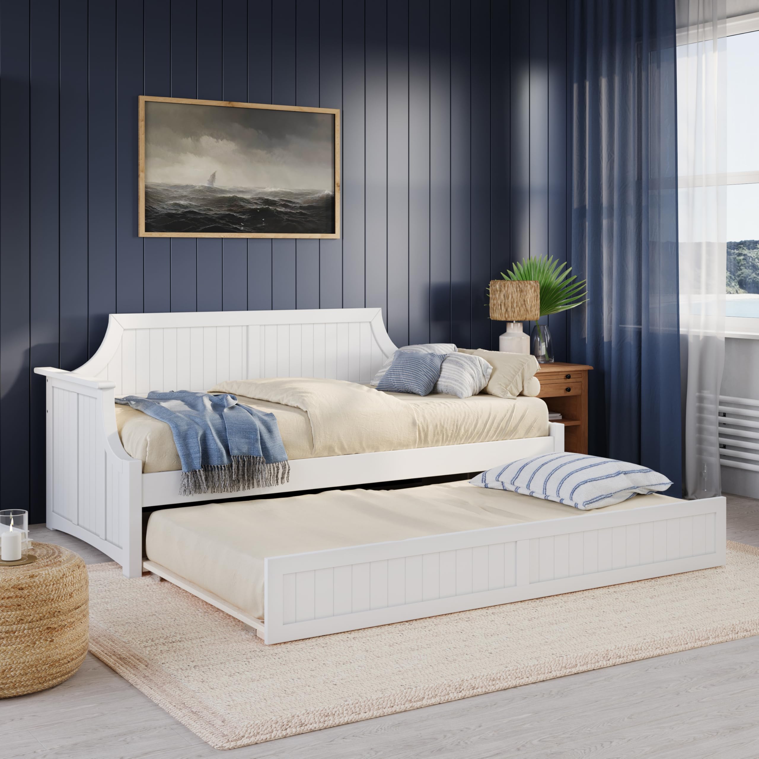 AFI Cambridge Twin Wood Daybed with Twin Size Trundle in White