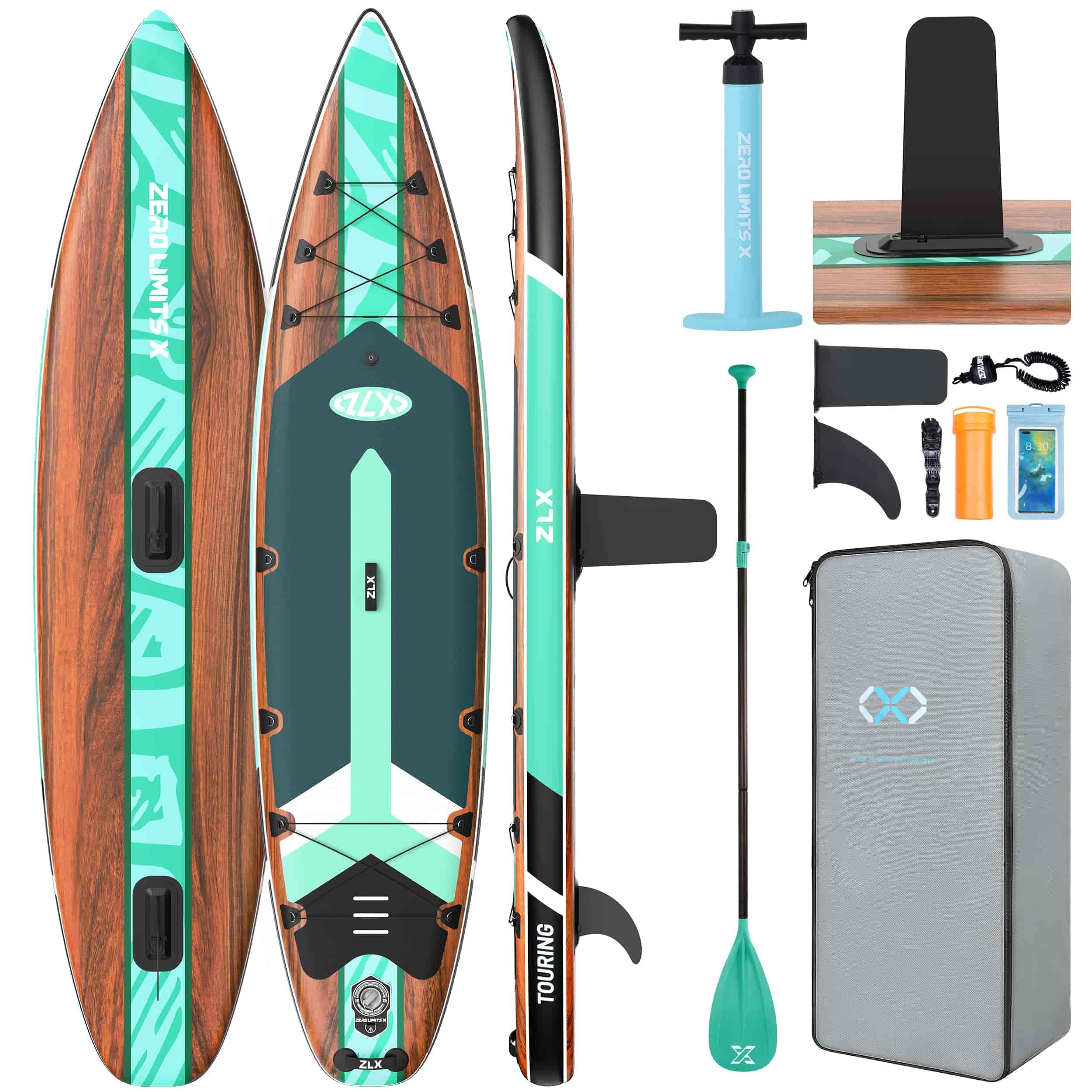 ZLX 11'6" Extra Wide Inflatable Paddle Board, Touring Stand Up Paddleboard, Fast-Tracking SUP for Long-Distance, Stable Center Fin, Portable Backpack & Accessories for Adults, 500lb/3 People/Family