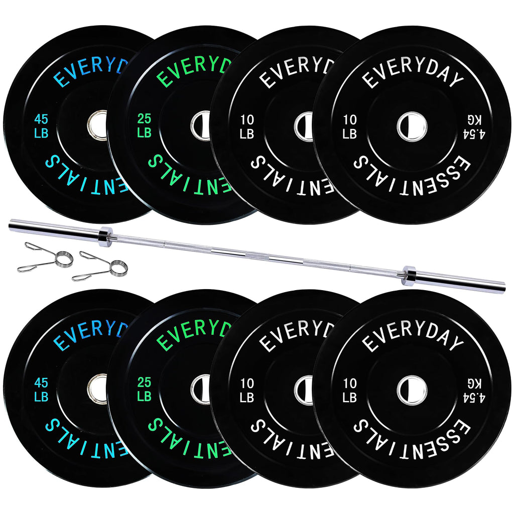 Fitvids 2-Inch Olympic Bumper Weight Plates Set Including 180 LB Weight Plates & 7FT Olympic Barbell Bar, Black