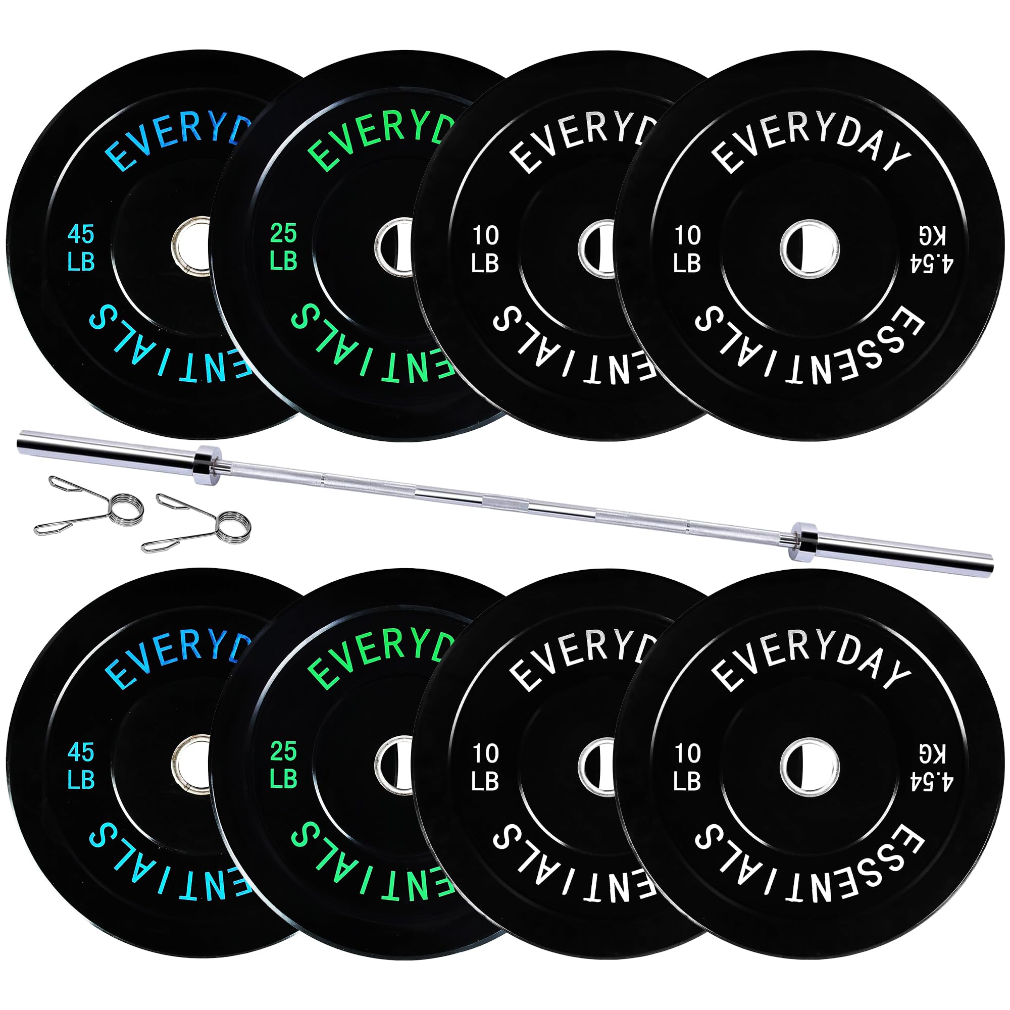 Fitvids 2-Inch Olympic Bumper Weight Plates Set Including 180 LB Weight Plates & 7FT Olympic Barbell Bar, Black