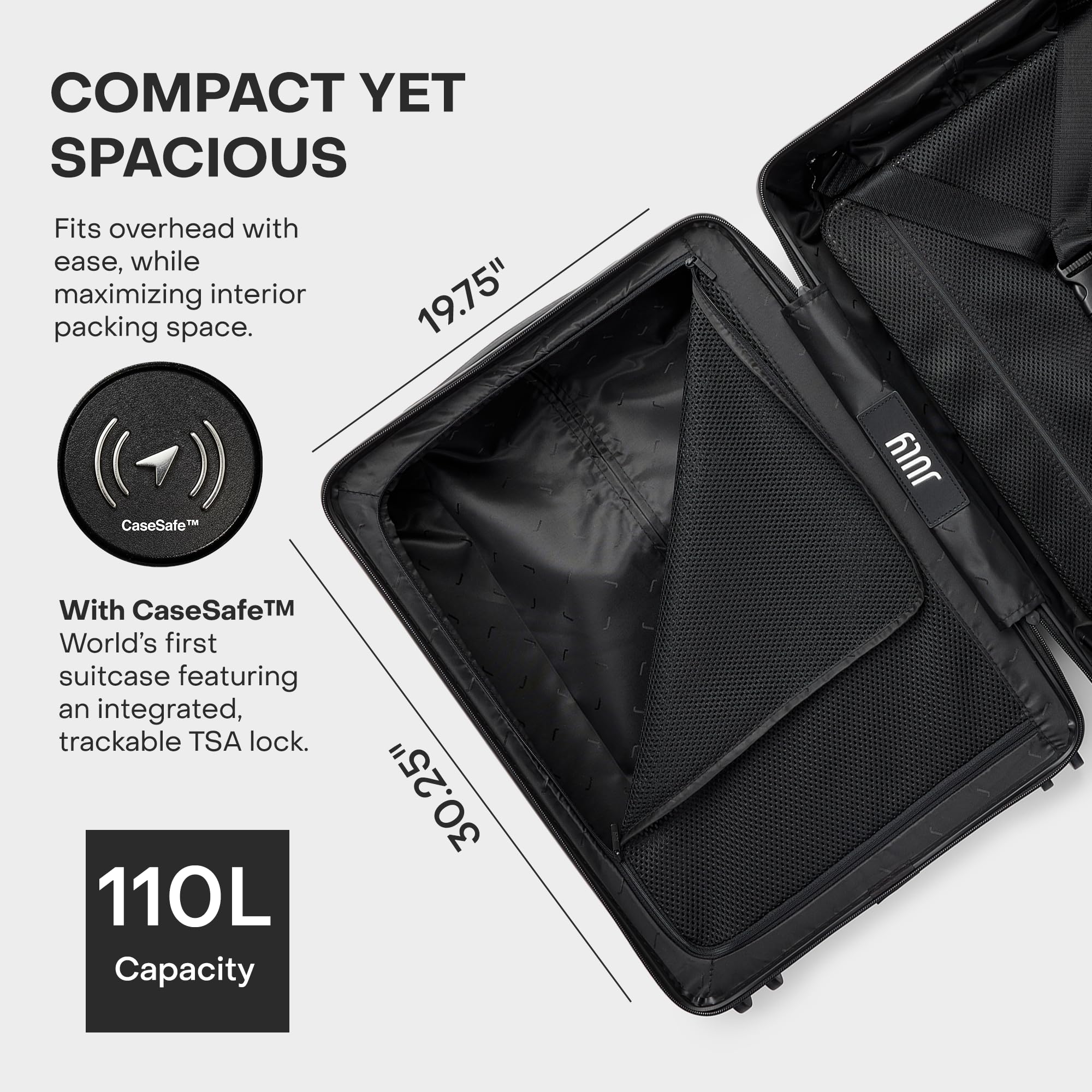 July Checked Plus with CaseSafe - 28.75" Built in Tracking, Airline Approved Check In Luggage with Wheels, Rolling Suitcase for Men & Women - Silent Spinner Wheels, Y-Strap - Dark Brown