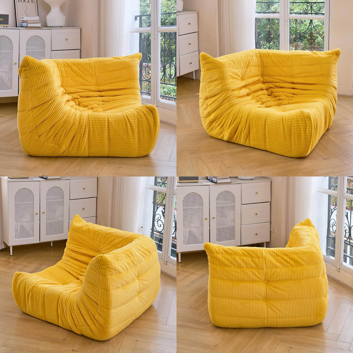 N&V Fireside Corner Chair, Mid Century Armless Floor Sofa, Soft Premium Corduroy Floor Lounge Chair, Foam Sofa Accent Chair for Living Room Bedroom and Office (Lime)