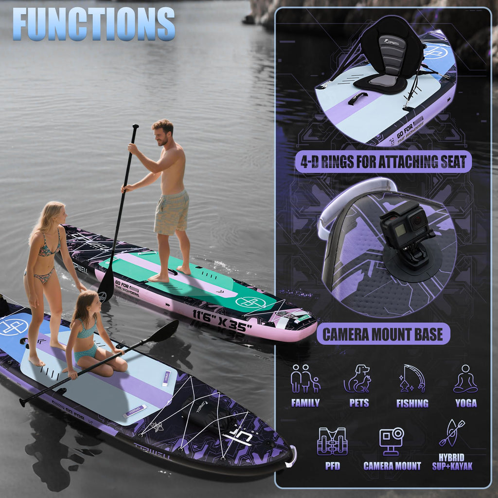 UPWELL 11'6"×35" Extra Wide Inflatable Paddle Board, Stand Up Paddle Board, Sup Paddle Boards for Adults, Mech Purple