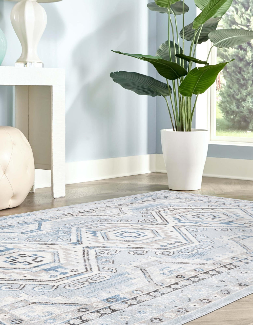 Unique Loom Charlotte Collection Area Rug - Quail (10' x 13' Rectangle Aqua Blue/Gray)