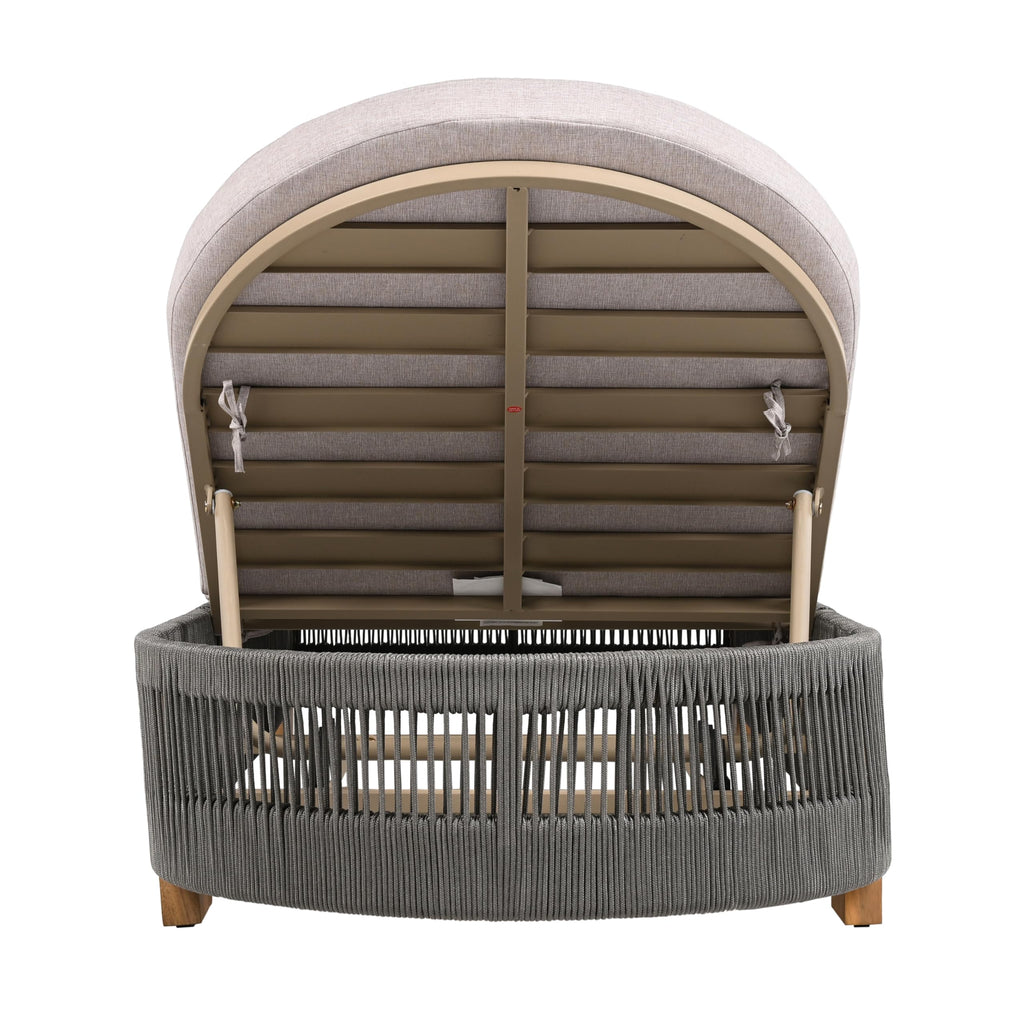 Christopher Knight Home Daskz Outdoor Chaise Lounge Chair, Patio Outdoor Acacia Wood Chaise Lounge, Adjustable Backrest Single Lounge Sofa, Poolside Beach Yard Seating, Rope Design, 79.5'', Teak+Gray