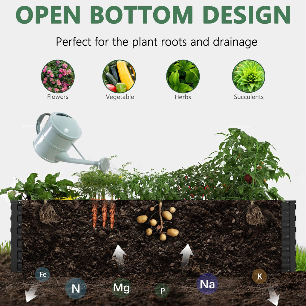 FOOWIN 4pcs 8x4x2ft Galvanized Raised Garden Bed, Planter Raised Garden Boxes Outdoor, Large Metal Raised Beds for Gardening, Garden Bed for Vegetables, Flowers, Herb,478 Gallon Capacity, Black
