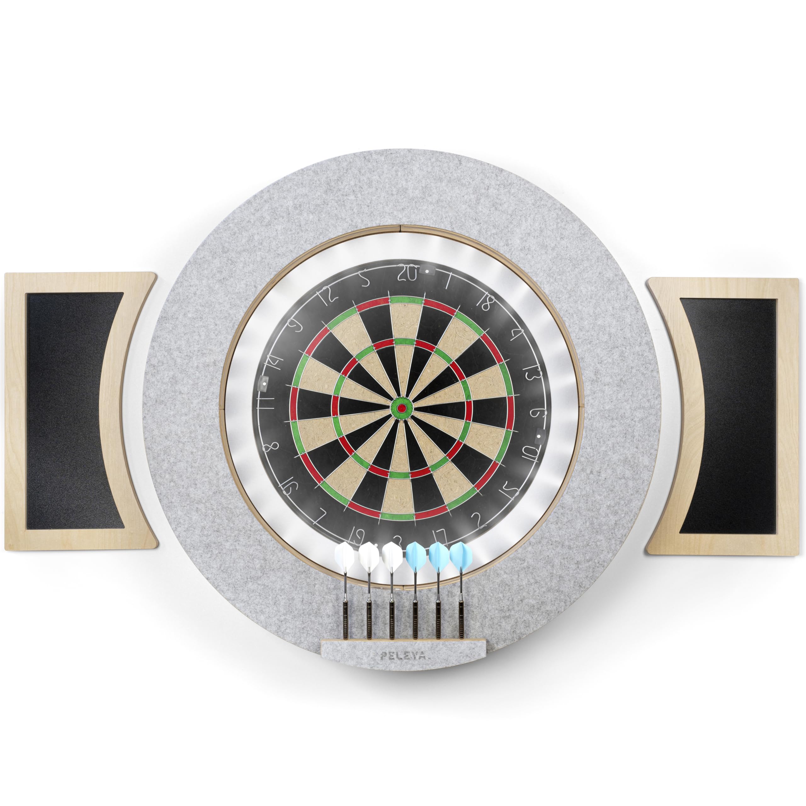 Dart Board Cabinet Set with LED Light; Bristle Dartboard, Built in LED Light, Darts and Chalkboards