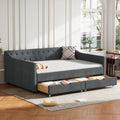 Ball & Cast Full Size Daybed with Two Storage Drawers,Linen Upholstered Day Bed Frame with Button Tufted and Waved Shape Arms, Wood Slat Support,No Box Spring Needed,Dark Grey