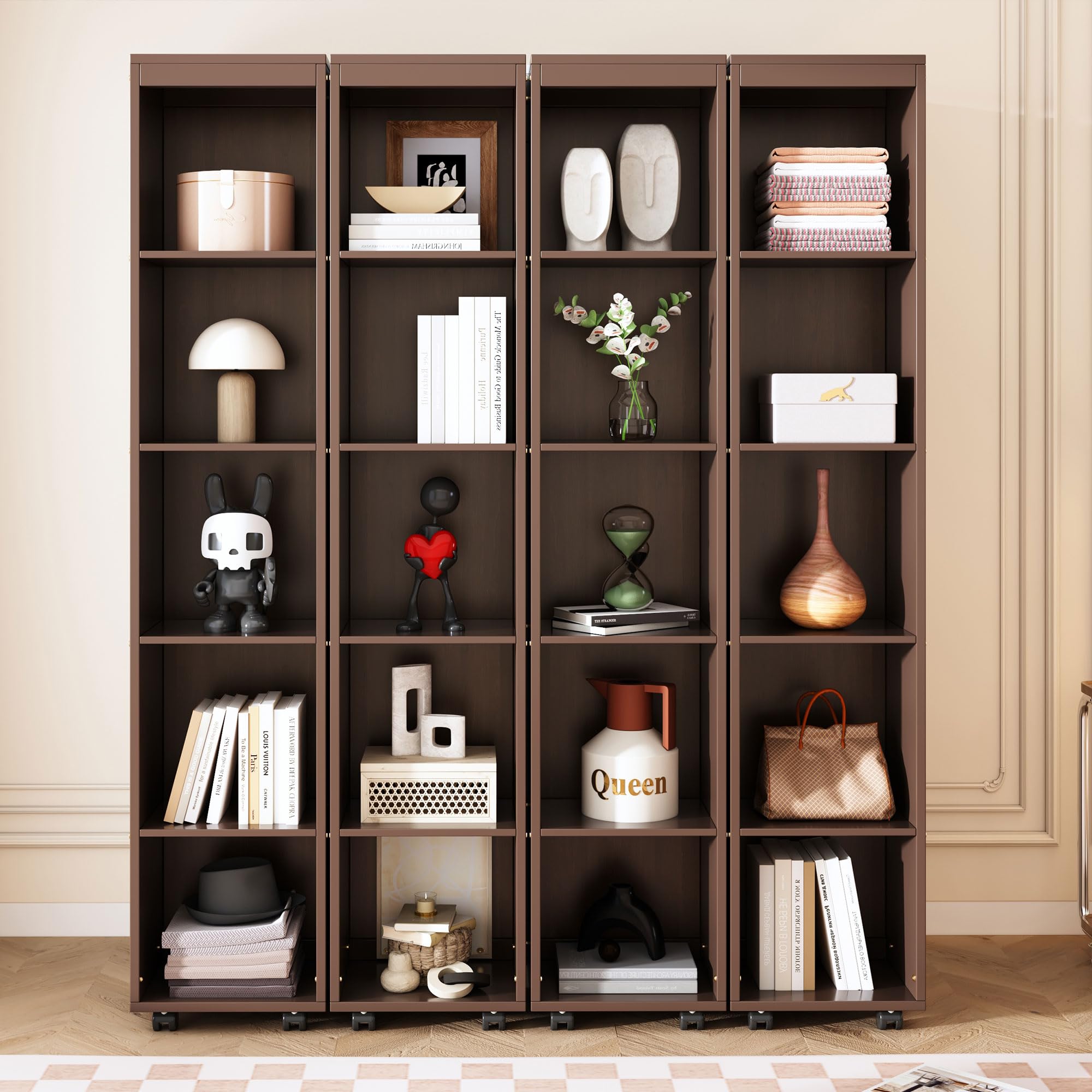 Ball & Cast Murphy Bed Queen Size,Wood Hidden Wall Bed with 2 Sides Push-Pull Foldable Storage Cabinets, Multifunctional Cabinet Bed Frame for Bedroom,Guest Room,Space Saving,Espresso