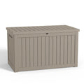 DRATO 280 Gallon Deck Boxes Outdoor Waterproof, Resin Large Lockable Storage Box with Lid, Outdoor Storage Bench Patio Cushions Furniture, Garden Tools, Pool Accessories (Grey, 280 Gallon)