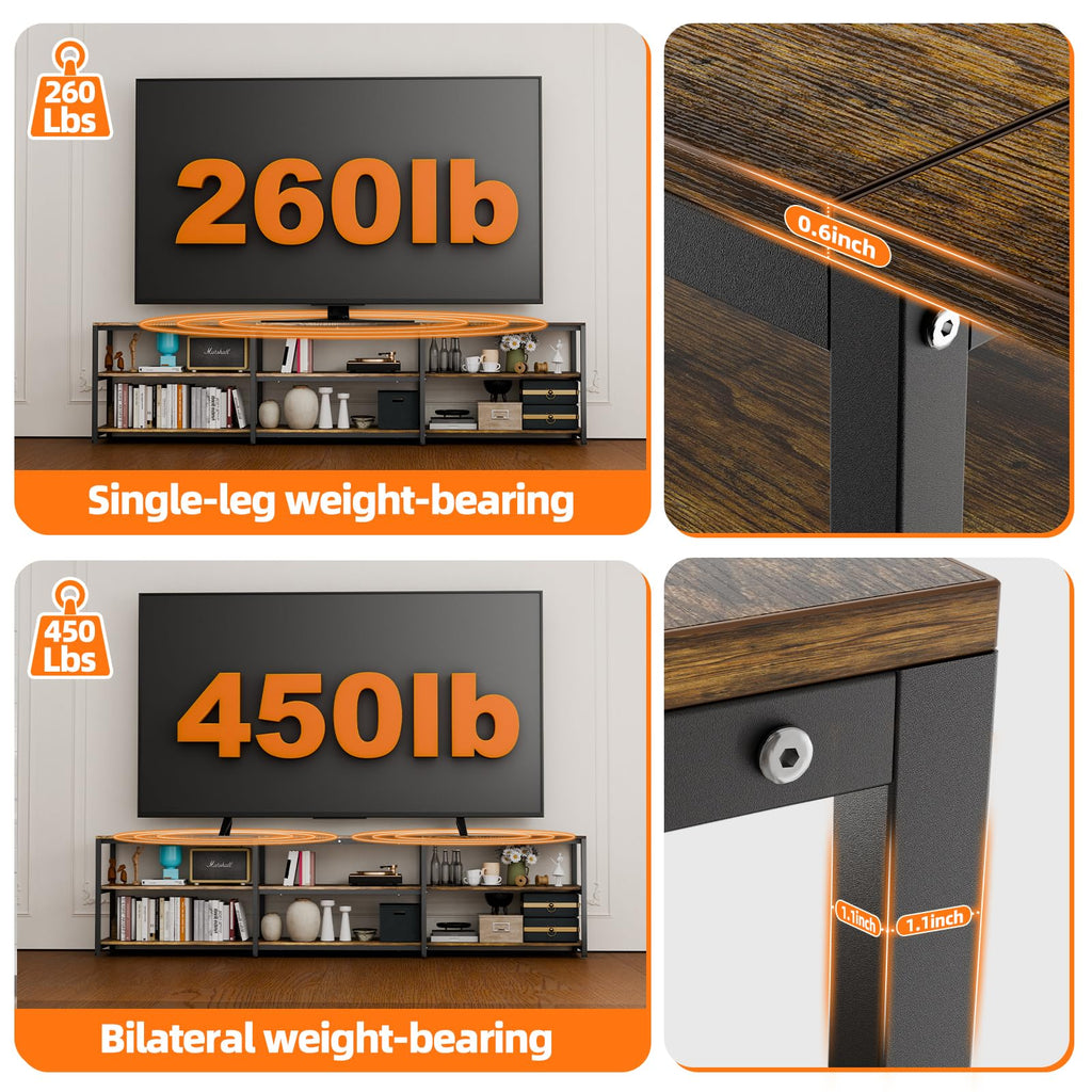 Aquzee 100 inch TV Stand, Extra Large 98" Wide Entertainment Center for 85" - 110" Television, 3 Tier Heavy Duty Wood Console Table with Storage for Living Room Home Theater