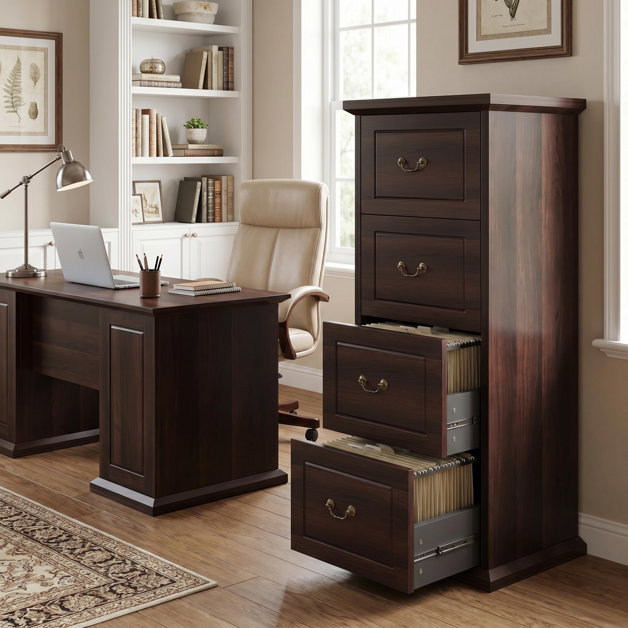 Tribesigns Wooden 4-Drawer File Cabinet with Adjustable Hanging Bar,Vertical File Cabinet for Letter/Legal/A4/F4 Size,Tall Filing Cabinet for Home Office,Walnut