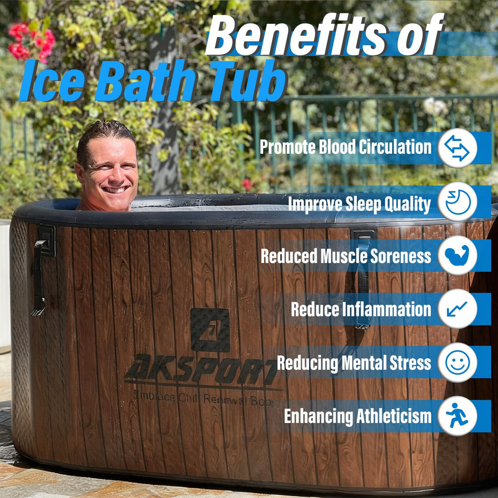 AKSPORT Ice Bath Tub for Athletes, 151 Gallons Inflatable Cold Plunge Tub Compatible with Water Chillers, Icebath for Recovery & Cold Water Therapy, Portable Bathtub for Indoor & Outdoor-Wood