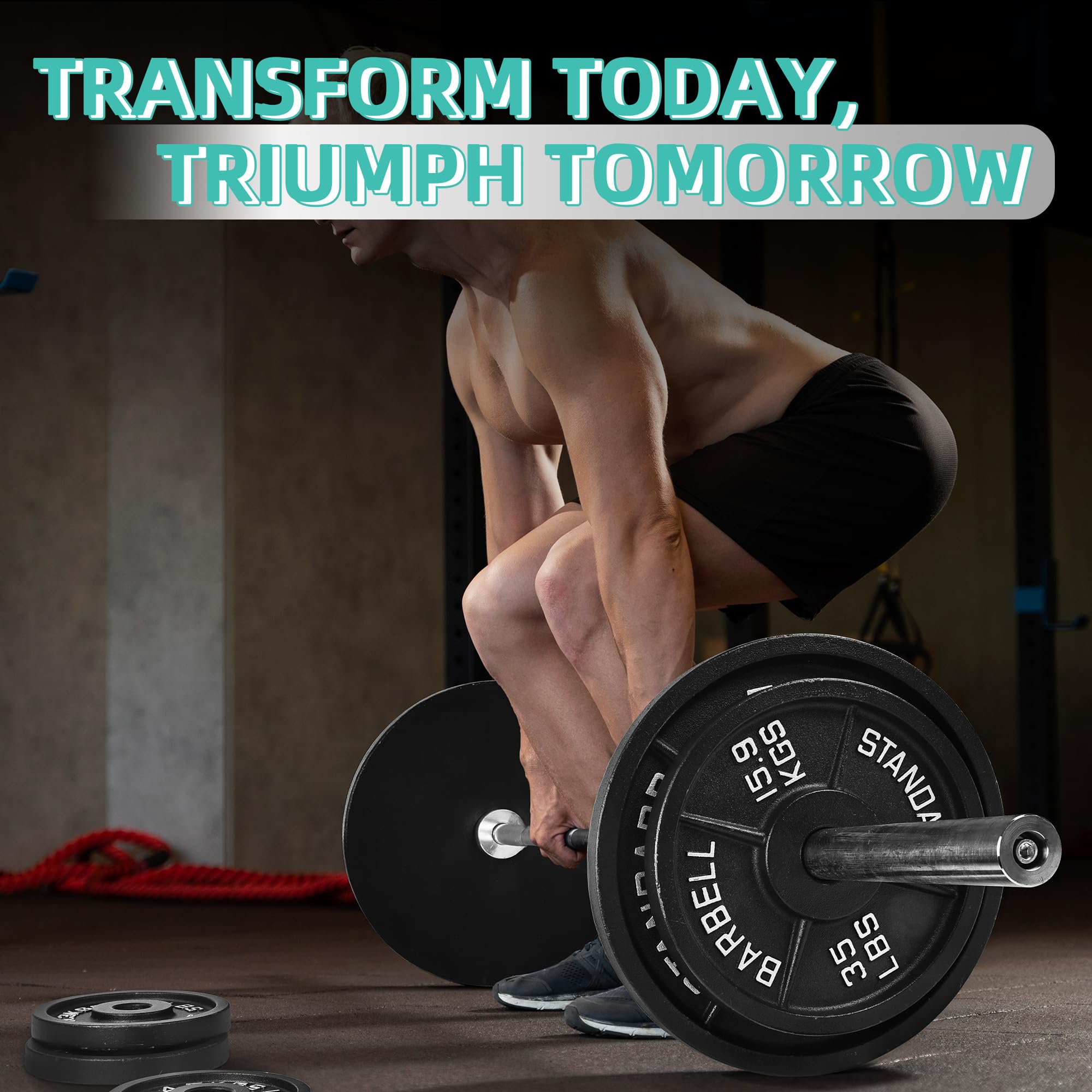 Fitvids 2 Inch Olympic Barbell Weight Plates Set, 255 LB(2.5-45 LB) Barbell Weight Set for Home Gym Strength Training, Deep Grip Edge
