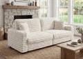 Leathaire Plush Corduroy Sofa, Faux Fur Corduroy Loveseat, Oversized Deep Seat Sofa with 2 Pillows, Apartment and Small Space Sofas, Beige