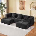Housiney Modular Sectional Sofa with Deep Seat, 98'' 5 Seater Boneless Cloud Couch with Ottoman, No Assembly Required, Modern Plush Corduroy Cloud Couches for Living Room & Apartment, Black