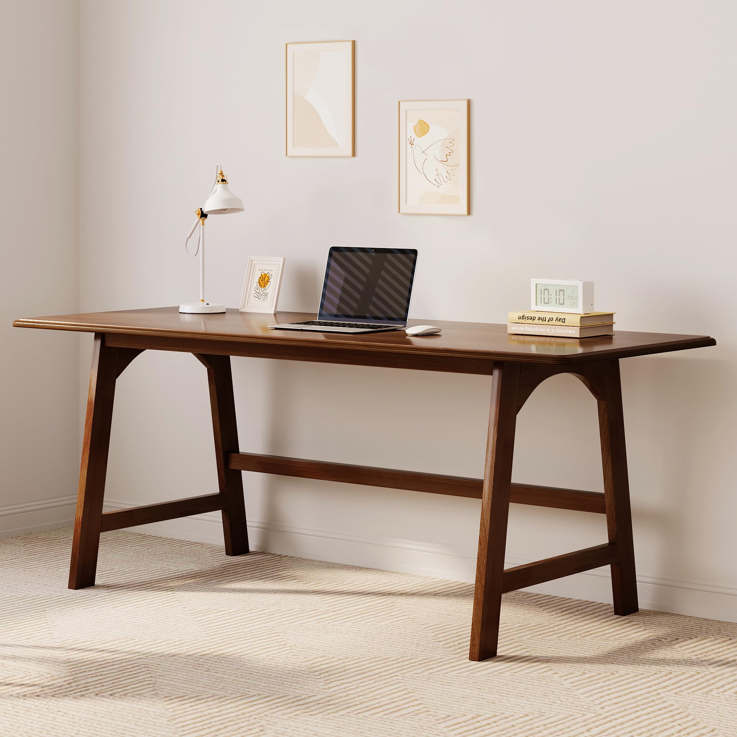 IOTXY Solid Wood Writing Table - 60" W x 24" D Minimalist Computer Desk for Home Office, Work, Study, Creativity, and PC Workstation, Walnut