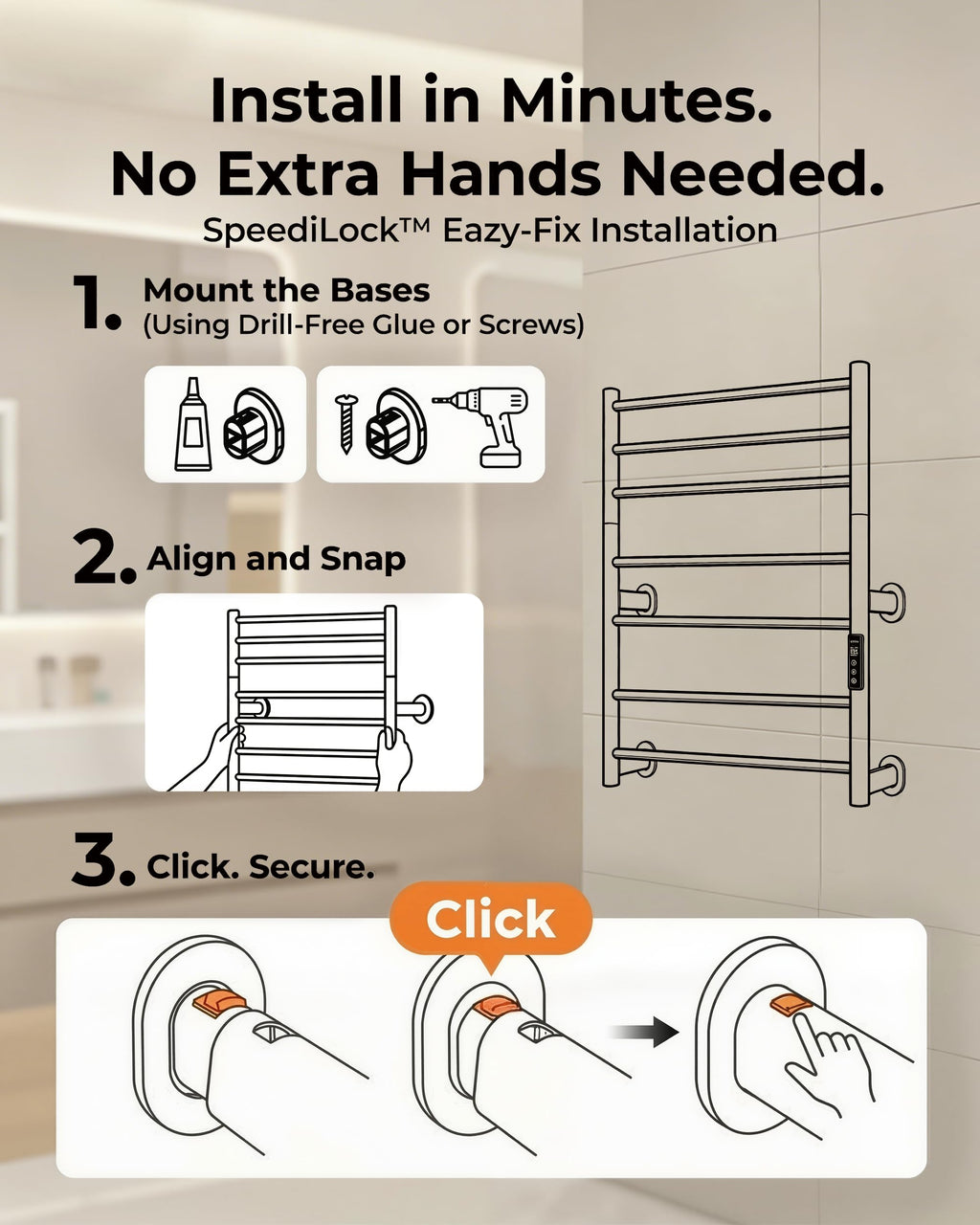 Caldayx Foldable Heated Towel Rack, Dual-Zone Electric Towel Warmer Rack with Timer, GFCI Plug-in or Hardwired, Wall-Mounted, Drill-Free Installation, Matte White, CA3-700X550-Standard-MW