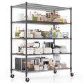 Homdox Heavy Duty Storage Shelves, 5 Tier Wire Shelving Unit with Wheels, Commercial Adjustable Metal Shelves for Storage, Garage Rack Pantry Shelves Kitchen Shelving, 24"x60"x82", Black