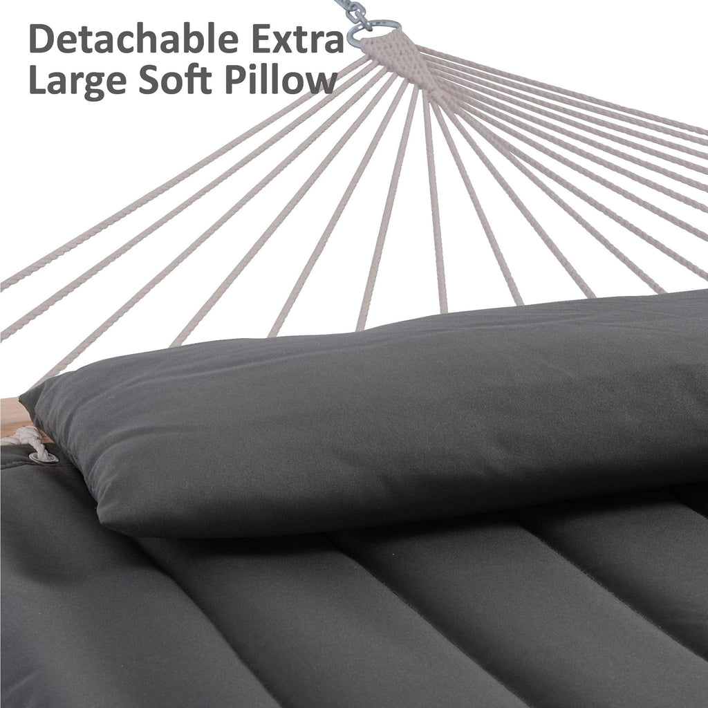 SUNCREAT Hammocks Double Hammock with Wooden Stand Included, Outdoor Hammocks for Outside, 475 lbs Capacity, Dark Gray
