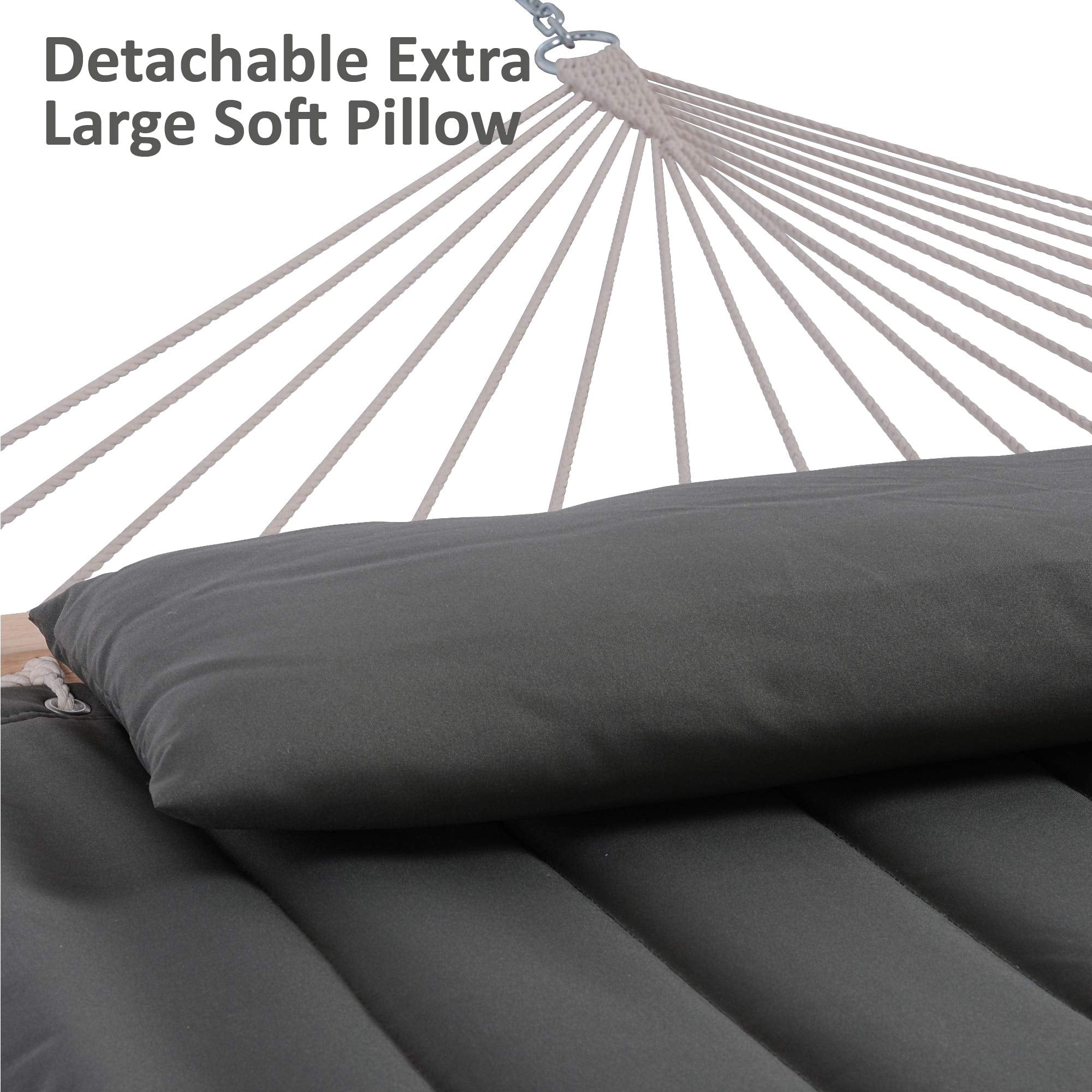SUNCREAT Hammocks Double Hammock with Wooden Stand Included, Outdoor Hammocks for Outside, 475 lbs Capacity, Dark Gray