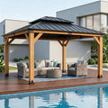 StarEcho 10X12 FT Cedar Wood Hardtop Gazebo, Heavy Duty Wooden Frame Gazebo with Metal Roof, Outdoor Patio Canopy for Backyard, Deck, Lawn & Garden