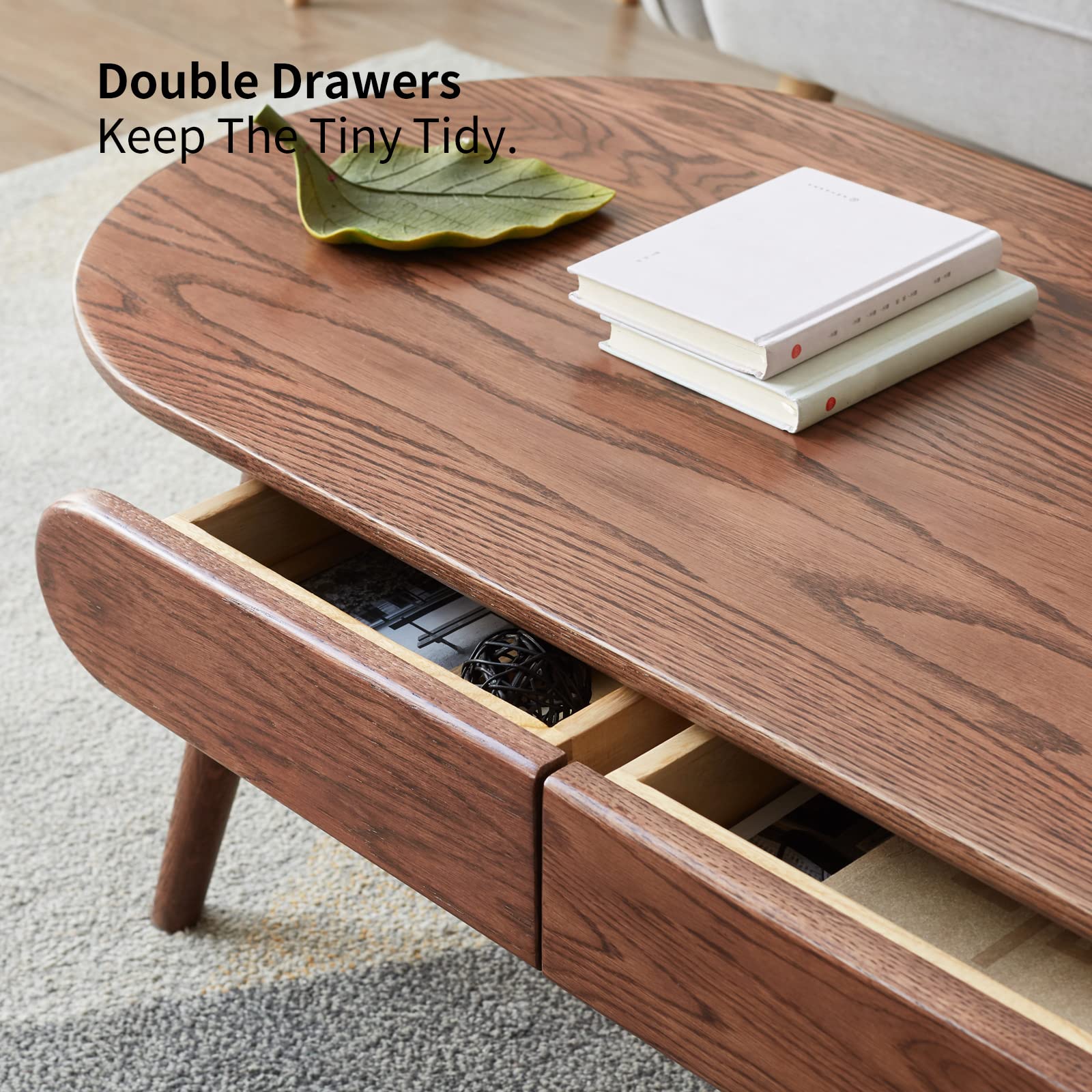 Christopher Knight Home Minta Modern Medium Size Low Wooden Coffee Table, Oval Top Living Room End Table with Drawer, Home Office Writing Desk, Multifunctional Sofa Table, Natural Walnut Brown