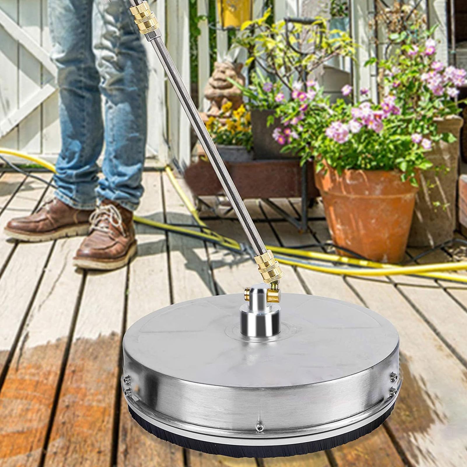 TRELVEX 13 Inch Stainless Steel Pressure Washer Surface Cleaner 4000 PSI with ExBar for Driveways and Sidewalks Pressure Washer Attachment, Defult