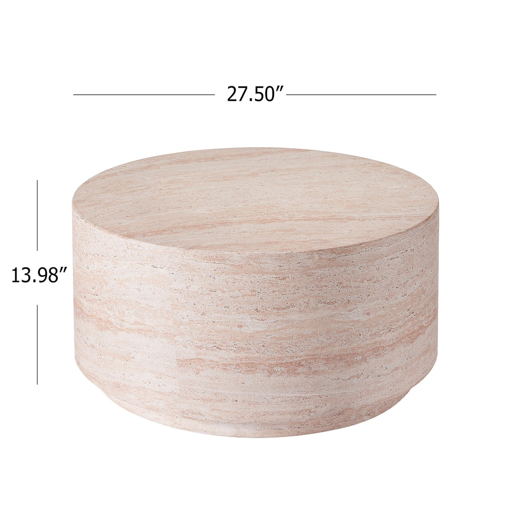 Christopher Knight Home Helen 27.5" Round Coffee Table, MGO Side Table for Patio Furniture Set, Modern Accent Table for Both Indoor and Outdoor Use, End Table for Patio/Deck/Garden, Travertine