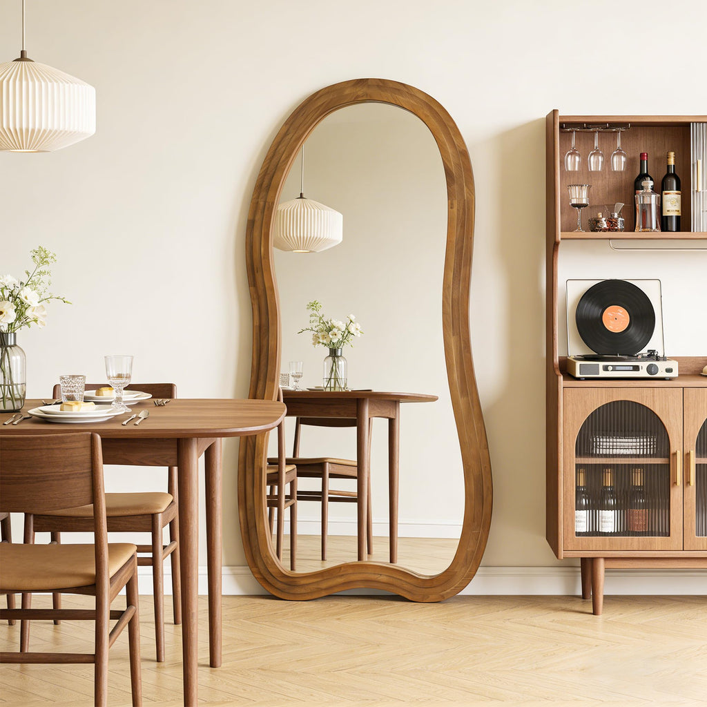 DAOYIJIAJU Irregular Floor Mirror, 67"x31.5" Large Wavy Mirrors with Triple Layer Solid Wood Frame, Premium Asymmetrical Full Length Mirror for Living Room Entryway Hallway Bedroom, Leaning/Hanging