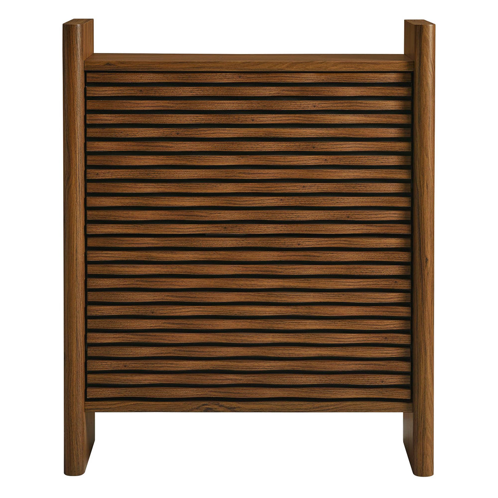 Modway Emric 35 Inch Wave Shoe Storage Cabinet in Walnut – Modern Slatted Front Shoe Rack Cabinet with 2 Flip Drawers for Entryway, Hallway, or Bedroom