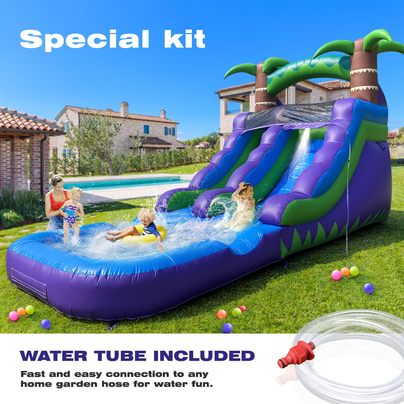 iLink-outer Inflatable Commercial Grade Water Slide with Water Tube and Blower for Kids and Adults All Age 21 x 12 x 9 FT Wet and Dry Huge PVC Pool for Summer Party