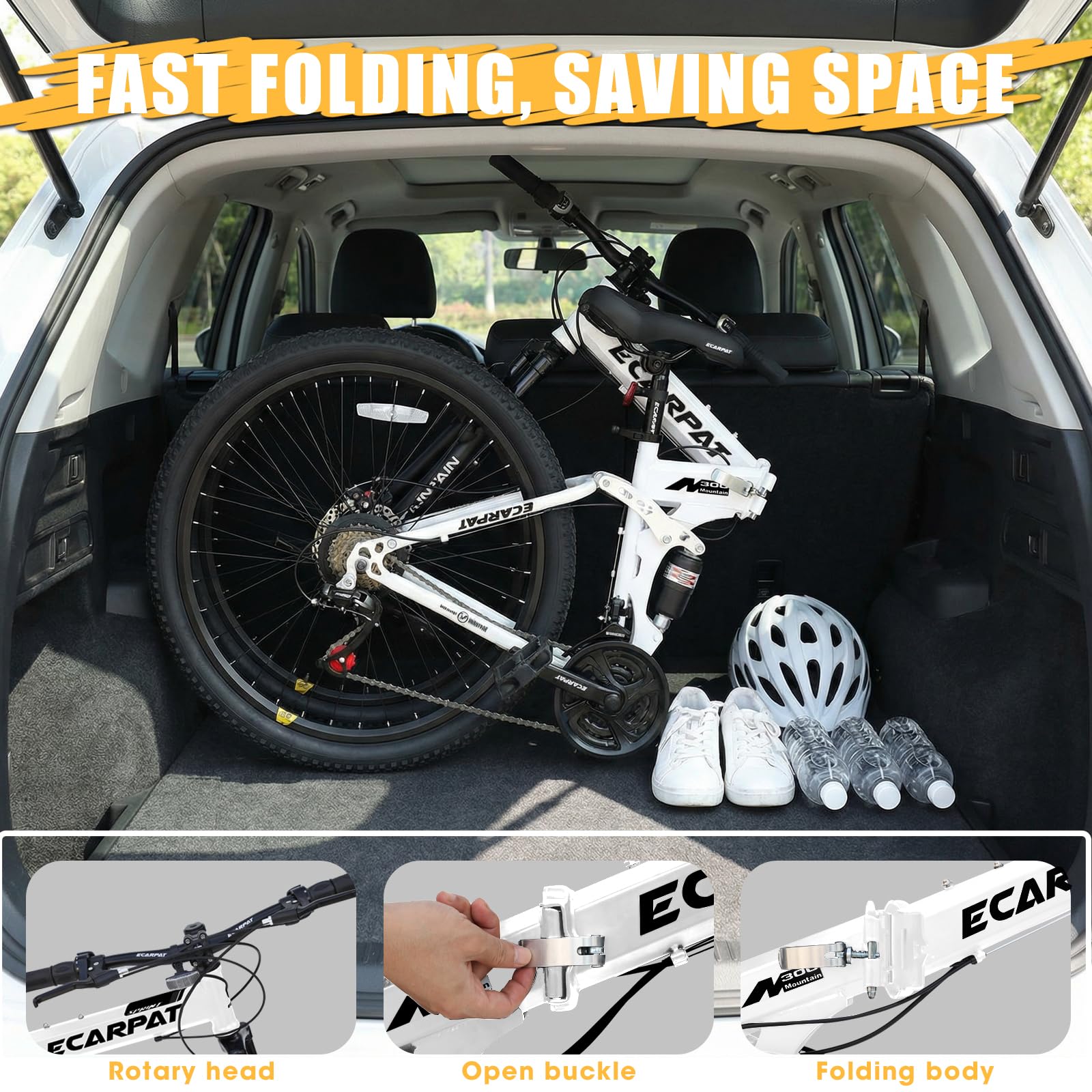 richvelo 26 Inch Foldable Mountain Bike, 21 Speed with Double Shock Effect, High Carbon Steel Frame, Double-Kill Disc Brake System, Unique Design and Ergonomic Frame & Cushion, White