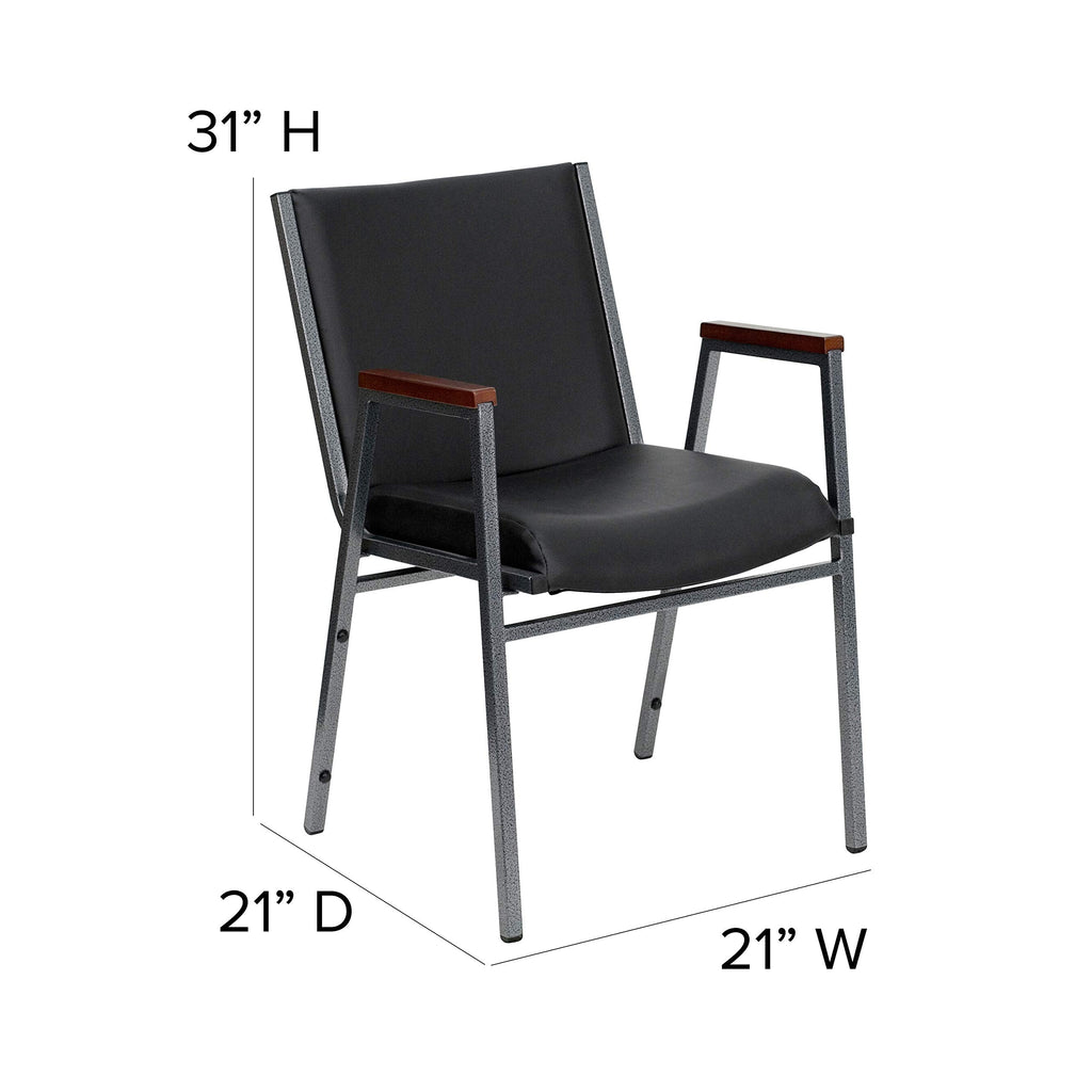 Flash Furniture 4 Pack HERCULES Series Heavy Duty Black Vinyl Stack Chair with Arms