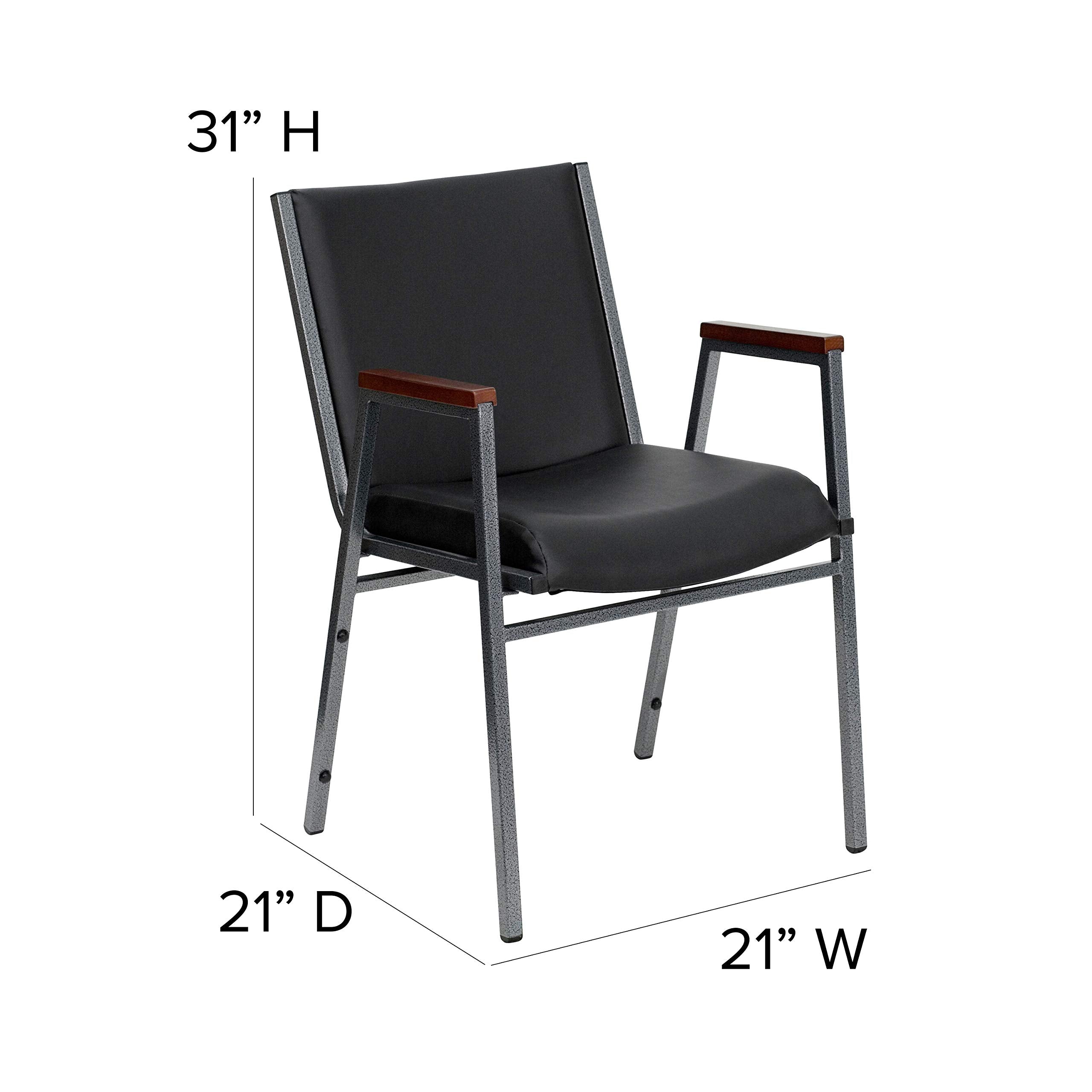 Flash Furniture 4 Pack HERCULES Series Heavy Duty Black Vinyl Stack Chair with Arms