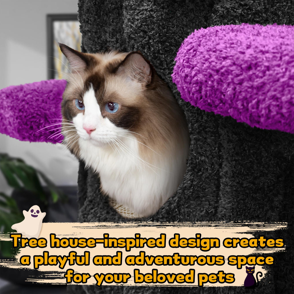 KAMABOKO 90.5" Tall Cat Tree for Indoor Cats, Large Cat Tower with Luxury Cat Condo, Cat Tree Tower with Soft Cushion, Scratching Board, Plush Platform＆ Top Perch, Purple