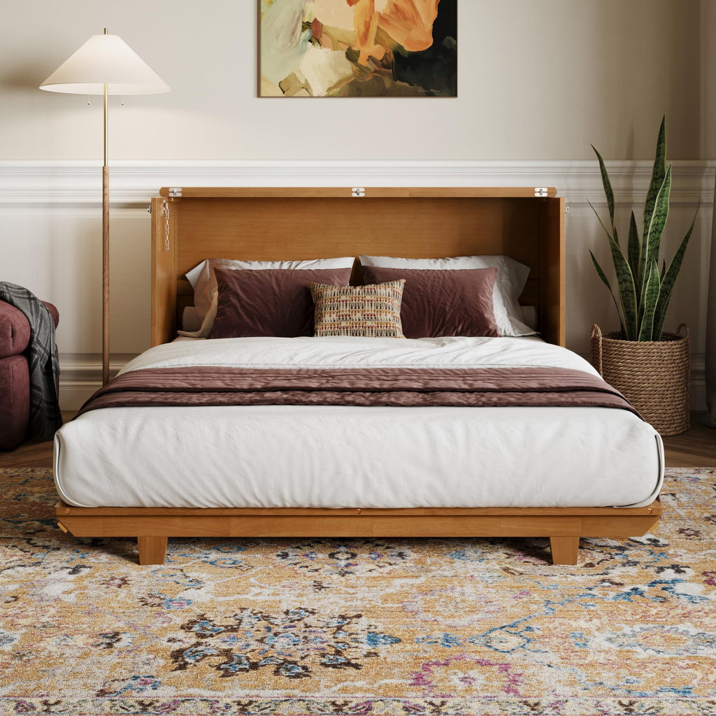 AFI, Charleston Queen Wood Murphy Bed Chest with 6" Mattress, Light Toffee