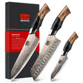 SHAN ZU Damascus Knife Set, Copper & Damascus Steel Japanese Kitchen Knives, High Carbon 33 Layer Hand Forged Utility Knife Professional Sharp Kitchen Knife with Maple Wood Handle