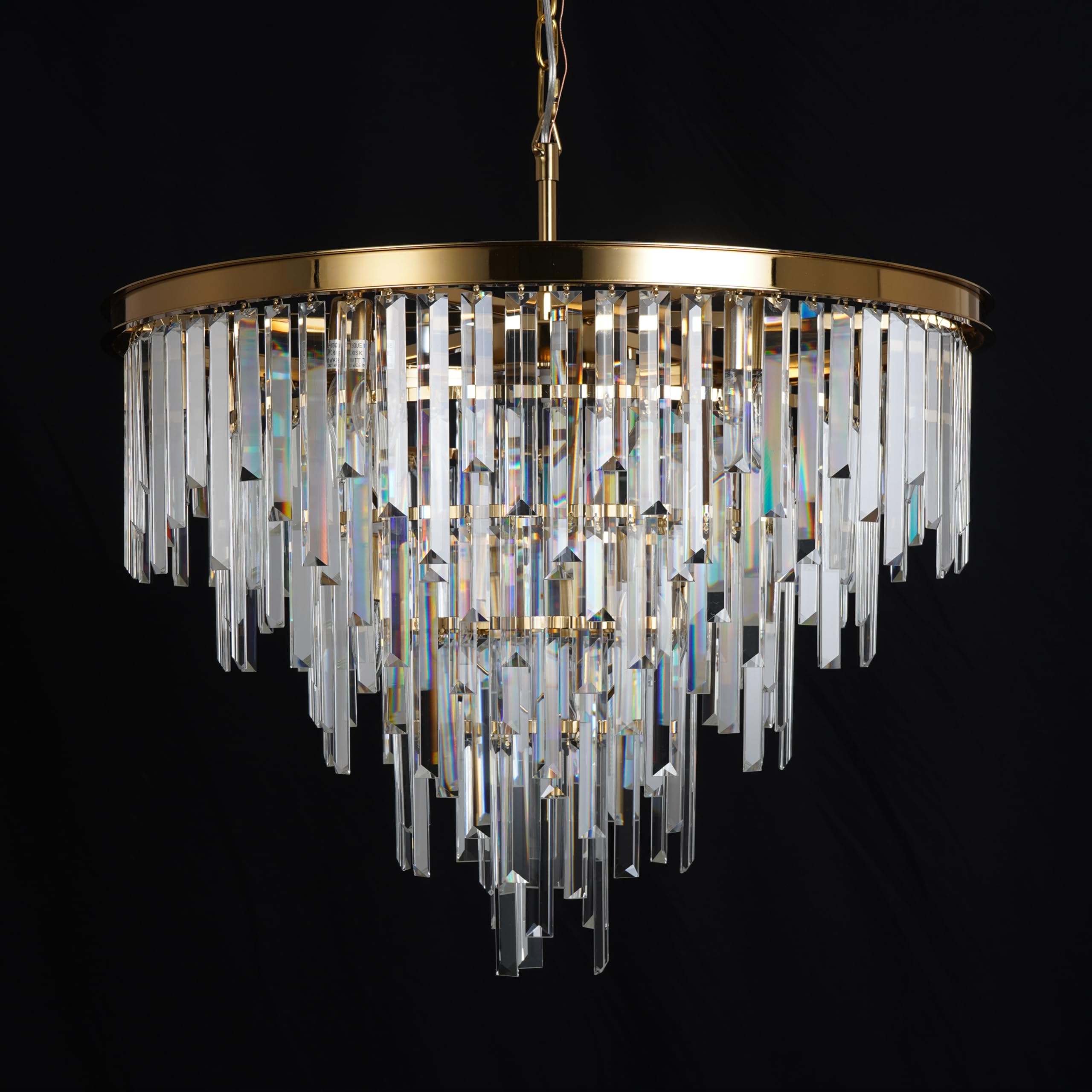 CHGUOSZ 27'' Modern Crystal Chandelier, Gold Round Ceiling Light with Clear Prisms, Luxury Flush Mount Lighting Fixture for Dining Room Bedroom Foyer