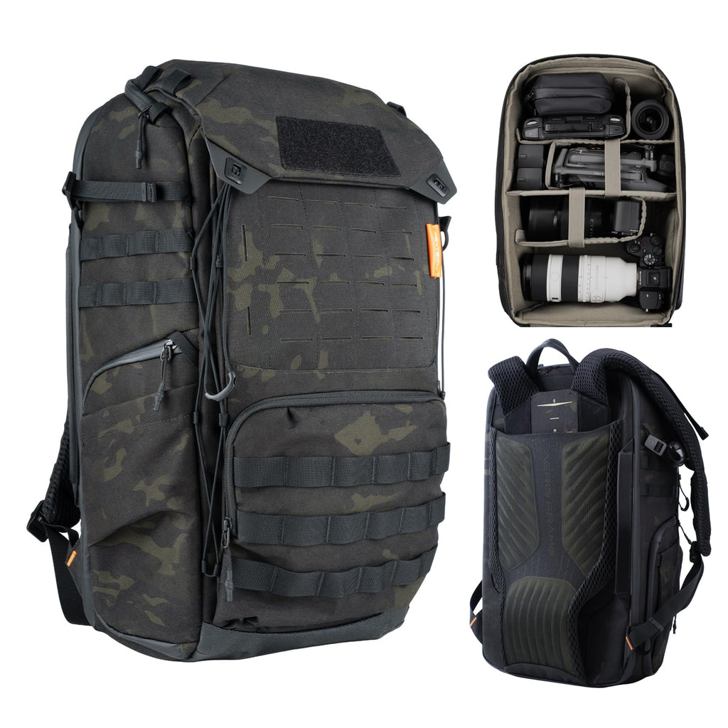 PGYTECH OneMo TAC 35L Tactical Camera Backpack, Waterproof DSLR/SLR/Mirrorless Photography Camera Bag with 15.6" Laptop Sleeve, Tripod Holder & Rain Cover (Dark Night Camo)